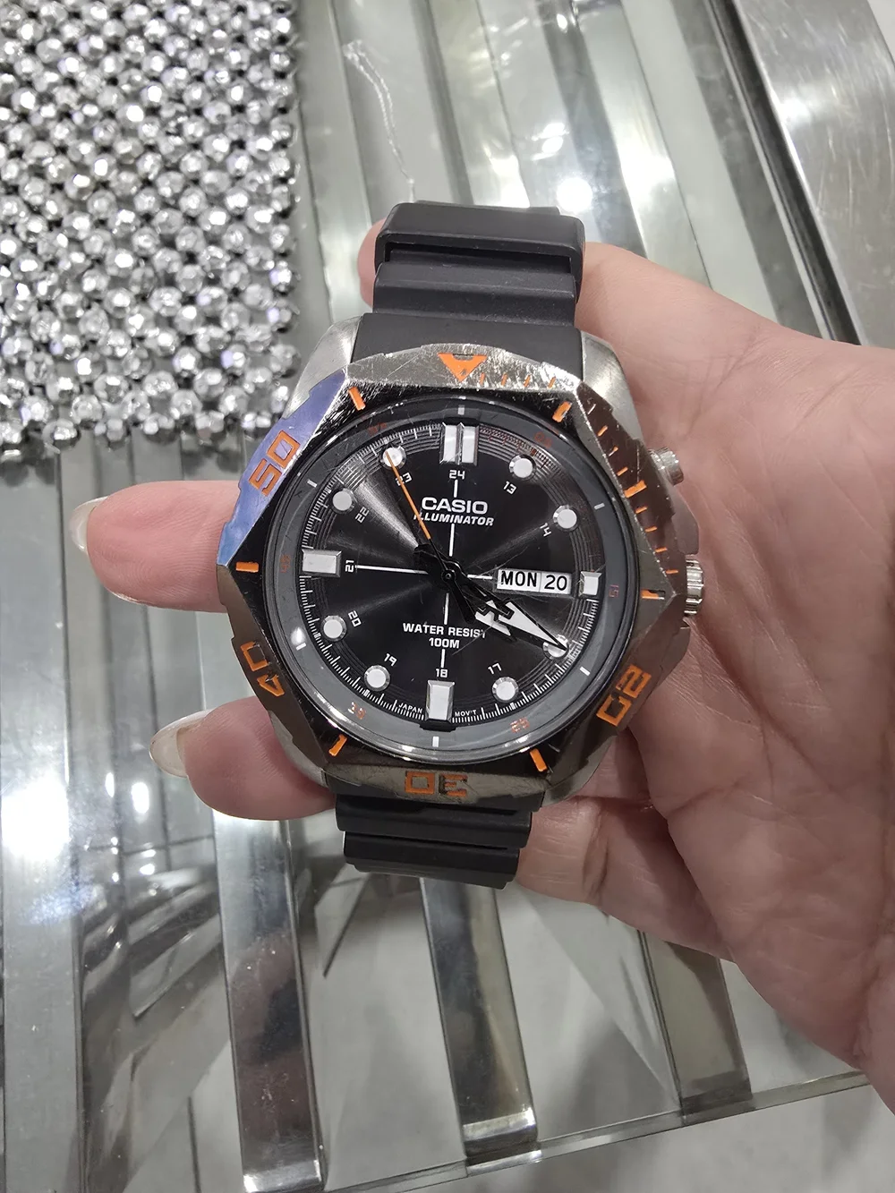 Casio Men's Black and Orange Resin Strap Watch - Illuminator